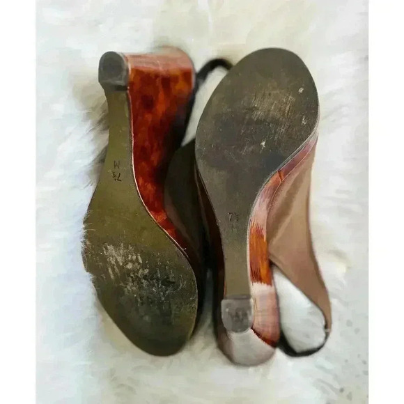 Vintage Donald J Pliner Women 7.5 Latte Tortoiseshell Wedge Slingback Sandal - Picture 7 of 7